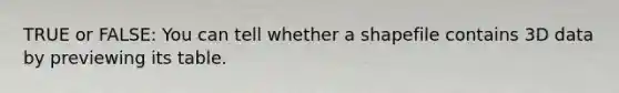 TRUE or FALSE: You can tell whether a shapefile contains 3D data by previewing its table.