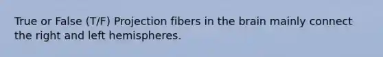 True or False (T/F) Projection fibers in the brain mainly connect the right and left hemispheres.