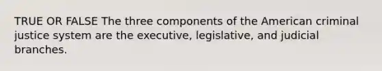 TRUE OR FALSE The three components of the American criminal justice system are the executive, legislative, and judicial branches.