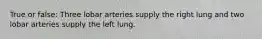 True or false: Three lobar arteries supply the right lung and two lobar arteries supply the left lung.