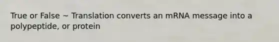 True or False ~ Translation converts an mRNA message into a polypeptide, or protein