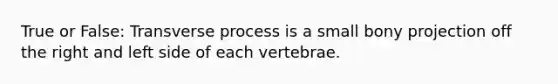 True or False: Transverse process is a small bony projection off the right and left side of each vertebrae.