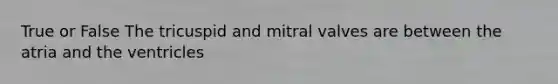 True or False The tricuspid and mitral valves are between the atria and the ventricles