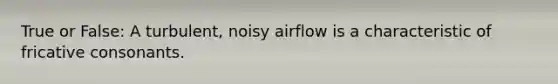 True or False: A turbulent, noisy airflow is a characteristic of fricative consonants.