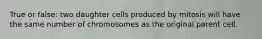 True or false: two daughter cells produced by mitosis will have the same number of chromosomes as the original parent cell.