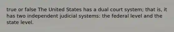 true or false The United States has a dual court system; that is, it has two independent judicial systems: the federal level and the state level.