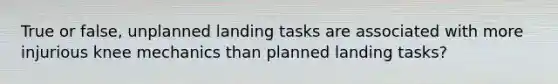 True or false, unplanned landing tasks are associated with more injurious knee mechanics than planned landing tasks?