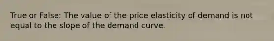 True or False: The value of the price elasticity of demand is not equal to the slope of the demand curve.