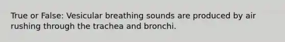 True or False: Vesicular breathing sounds are produced by air rushing through the trachea and bronchi.