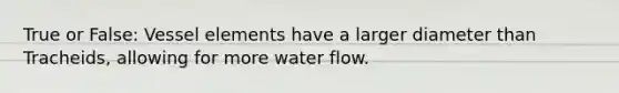 True or False: Vessel elements have a larger diameter than Tracheids, allowing for more water flow.