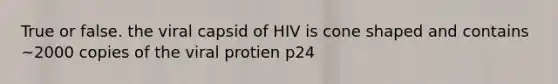 True or false. the viral capsid of HIV is cone shaped and contains ~2000 copies of the viral protien p24