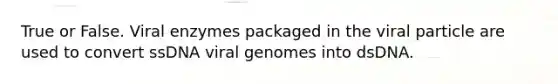 True or False. Viral enzymes packaged in the viral particle are used to convert ssDNA viral genomes into dsDNA.