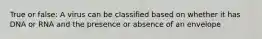 True or false: A virus can be classified based on whether it has DNA or RNA and the presence or absence of an envelope