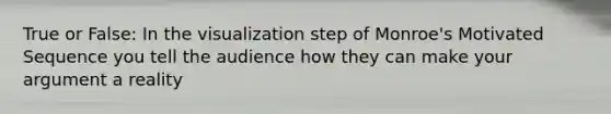 True or False: In the visualization step of Monroe's Motivated Sequence you tell the audience how they can make your argument a reality