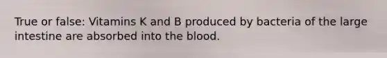 True or false: Vitamins K and B produced by bacteria of the large intestine are absorbed into the blood.