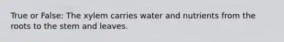 True or False: The xylem carries water and nutrients from the roots to the stem and leaves.