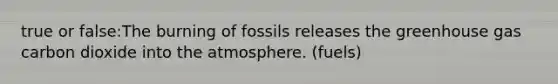 true or false:The burning of fossils releases the greenhouse gas carbon dioxide into the atmosphere. (fuels)