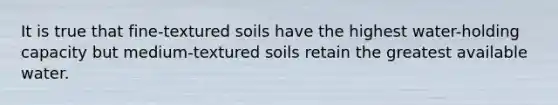 It is true that fine-textured soils have the highest water-holding capacity but medium-textured soils retain the greatest available water.