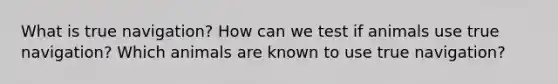 What is true navigation? How can we test if animals use true navigation? Which animals are known to use true navigation?