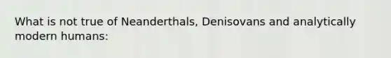 What is not true of Neanderthals, Denisovans and analytically modern humans: