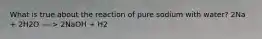 What is true about the reaction of pure sodium with water? 2Na + 2H2O ----> 2NaOH + H2