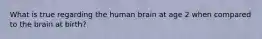 What is true regarding the human brain at age 2 when compared to the brain at birth?