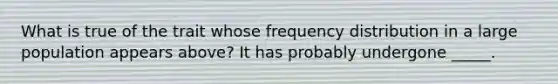 What is true of the trait whose frequency distribution in a large population appears above? It has probably undergone _____.