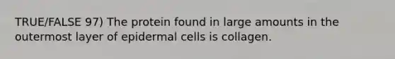 TRUE/FALSE 97) The protein found in large amounts in the outermost layer of epidermal cells is collagen.