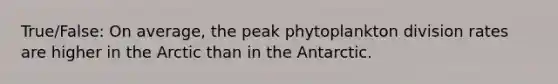 True/False: On average, the peak phytoplankton division rates are higher in the Arctic than in the Antarctic.