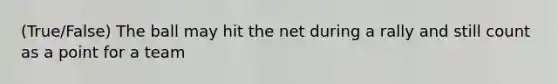 (True/False) The ball may hit the net during a rally and still count as a point for a team