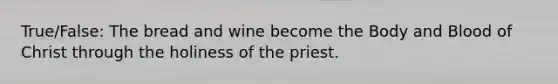 True/False: The bread and wine become the Body and Blood of Christ through the holiness of the priest.