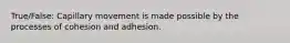 True/False: Capillary movement is made possible by the processes of cohesion and adhesion.