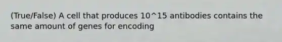 (True/False) A cell that produces 10^15 antibodies contains the same amount of genes for encoding