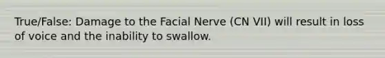 True/False: Damage to the Facial Nerve (CN VII) will result in loss of voice and the inability to swallow.