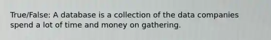 True/False: A database is a collection of the data companies spend a lot of time and money on gathering.