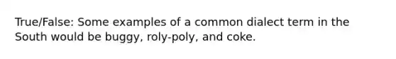 True/False: Some examples of a common dialect term in the South would be buggy, roly-poly, and coke.