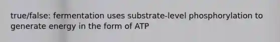 true/false: fermentation uses substrate-level phosphorylation to generate energy in the form of ATP