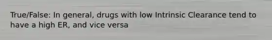 True/False: In general, drugs with low Intrinsic Clearance tend to have a high ER, and vice versa