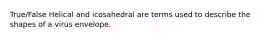 True/False Helical and icosahedral are terms used to describe the shapes of a virus envelope.