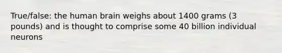 True/false: the human brain weighs about 1400 grams (3 pounds) and is thought to comprise some 40 billion individual neurons