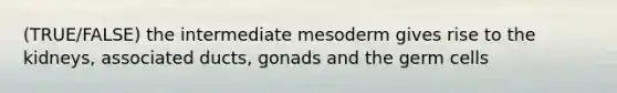 (TRUE/FALSE) the intermediate mesoderm gives rise to the kidneys, associated ducts, gonads and the germ cells