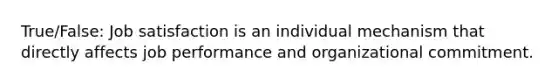 True/False: Job satisfaction is an individual mechanism that directly affects job performance and organizational commitment.