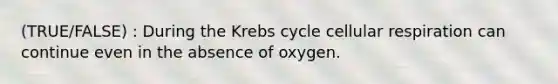 (TRUE/FALSE) : During the <a href='https://www.questionai.com/knowledge/kqfW58SNl2-krebs-cycle' class='anchor-knowledge'>krebs cycle</a> cellular respiration can continue even in the absence of oxygen.