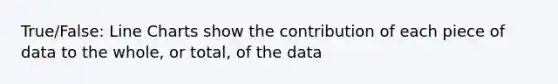 True/False: Line Charts show the contribution of each piece of data to the whole, or total, of the data