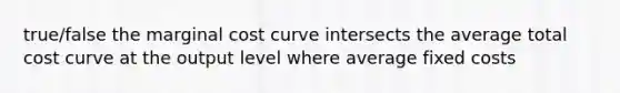 true/false the marginal cost curve intersects the average total cost curve at the output level where average fixed costs