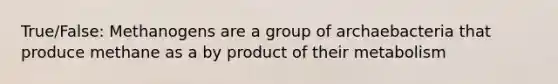True/False: Methanogens are a group of archaebacteria that produce methane as a by product of their metabolism