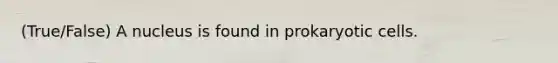 (True/False) A nucleus is found in <a href='https://www.questionai.com/knowledge/k1BuXhIsgo-prokaryotic-cells' class='anchor-knowledge'>prokaryotic cells</a>.