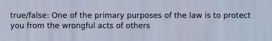 true/false: One of the primary purposes of the law is to protect you from the wrongful acts of others