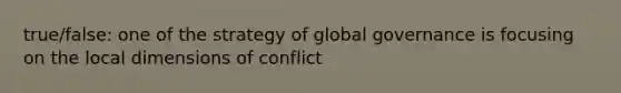 true/false: one of the strategy of global governance is focusing on the local dimensions of conflict