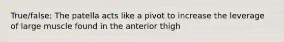 True/false: The patella acts like a pivot to increase the leverage of large muscle found in the anterior thigh